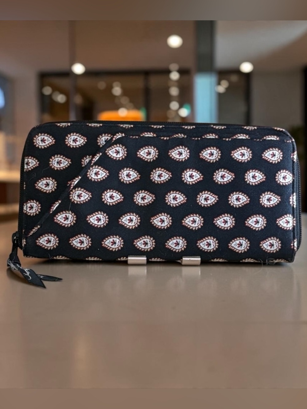 Vera Bradley ‘Classic Black’ Paisley Travel Wallet Organizer Clutch